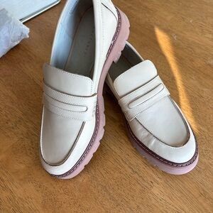Sanctuary Cream Loafers with Pink Soles